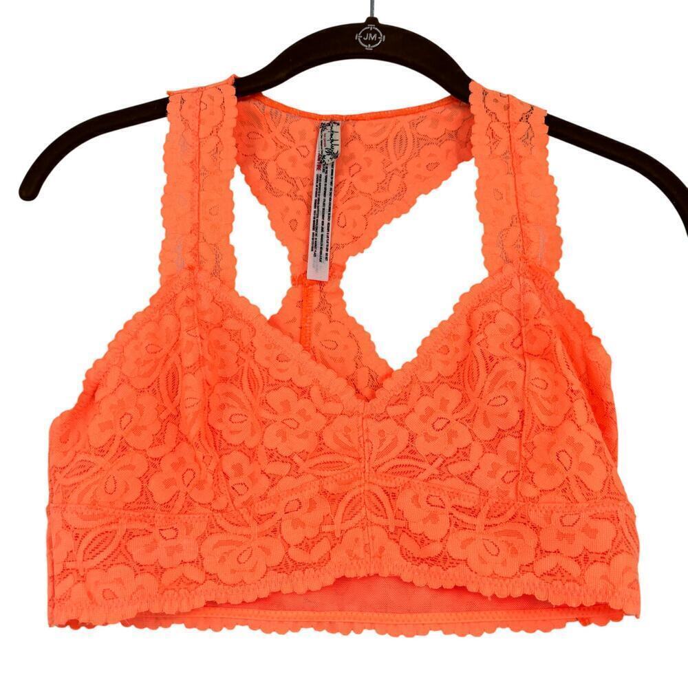 Intimately‎ Free People Galloon Lace Racerback Bralette Size S Neon Orange Bra